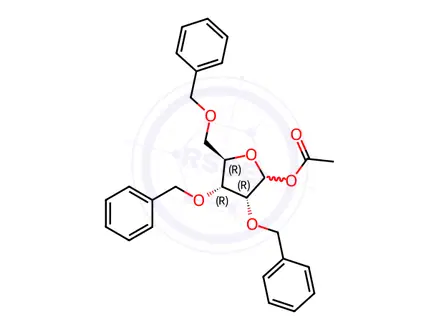 Chemical structure of 1-O-Acetyl-2,3,5-tri-O-benzyl-D-ribofuranose