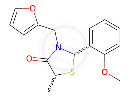 Chemical structure of 3-(Furan-2-ylmethyl)-2-(2-methoxyphenyl)-5-methylthiazolidin-4-one