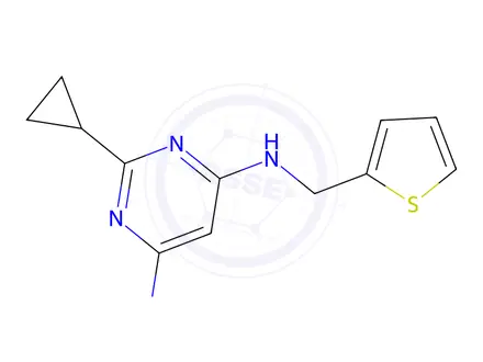 Chemical structure of 2-cyclopropyl-n4-(thiophen-2-ylmethyl)pyrimidine-4,6-diamine