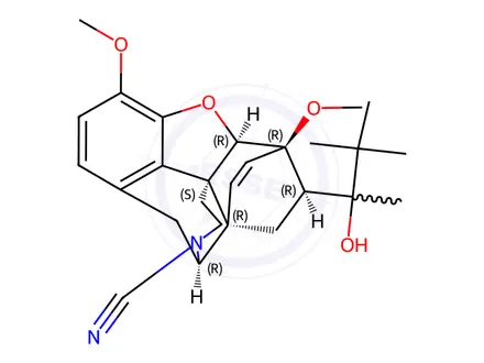 Chemical structure of (αS,5α,7α)-4,5-Epoxy-7-(1-hydroxy-1,2,2-trimethylpropyl)-3,6-dimethoxy-6,14-ethenomorphinan-17-carbonitrile