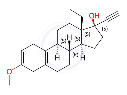 Chemical structure of (17a)-(+/-)-13-Ethyl-3-methoxy-18,19-dinorpregna-2,5(10)-dien-20-yn-17-ol