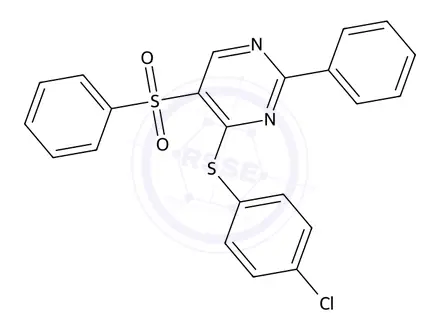 Chemical structure of 4-((4-Chlorophenyl)thio)-2-phenyl-5-(phenylsulfonyl)pyrimidine