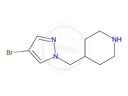 Chemical structure of 4-[(4-bromo-1H-pyrazol-1-yl)methyl]piperidine