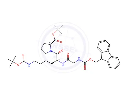 Chemical structure of tert-butyl N2-((((9H-fluoren-9-yl)methoxy)carbonyl)glycyl)-N6-(tert-butoxycarbonyl)-L-lysyl-L-prolinate