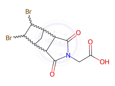 Chemical structure of (5,6-Dibromo-1,3-dioxooctahydro-2H-4,7-methanoisoindol-2-yl)acetic acid