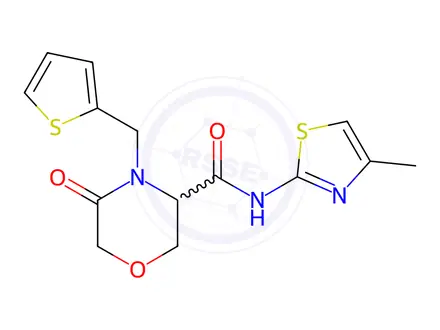 Chemical structure of N-(4-Methylthiazol-2-yl)-5-oxo-4-(thiophen-2-ylmethyl)morpholine-3-carboxamide