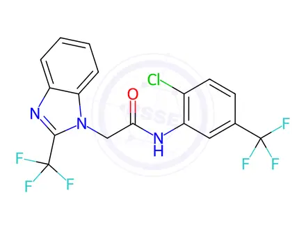 Chemical structure of N-[2-Chloro-5-(trifluoromethyl)phenyl]-2-[2-(trifluoromethyl)-1H-1,3-benzodiazol-1-yl]acetamide