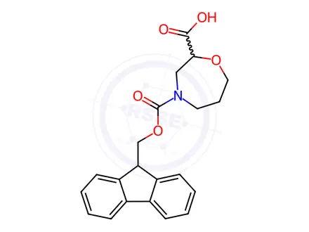 Chemical structure of 1,4-Oxazepine-2,4(5H)-dicarboxylic acid, tetrahydro-, 4-(9H-fluoren-9-ylmethyl) ester