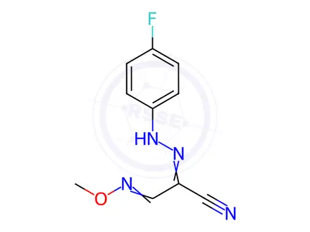 Chemical structure of N-(4-fluorophenyl)-2-(methoxyimino)acetohydrazonoyl cyanide