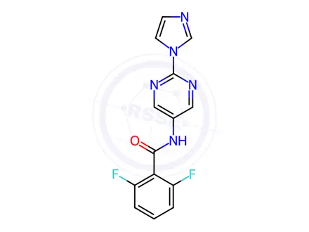 Chemical structure of N-(2-(1H-Imidazol-1-yl)pyrimidin-5-yl)-2,6-difluorobenzamide