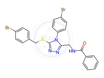 Chemical structure of N-((5-((4-Bromobenzyl)thio)-4-(4-bromophenyl)-4H-1,2,4-triazol-3-yl)methyl)benzamide