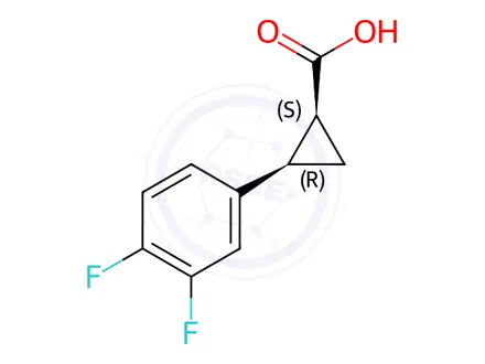 Chemical structure of (1S,2R)-2-(3,4-difluorophenyl)cyclopropanecarboxylic acid