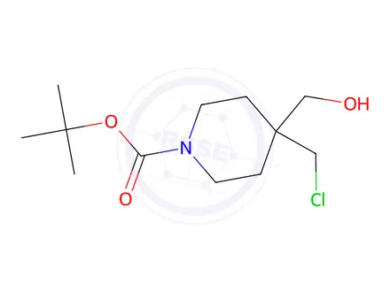 Chemical structure of tert-Butyl 4-(chloromethyl)-4-(hydroxymethyl)piperidine-1-carboxylate