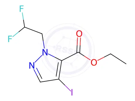 Chemical structure of ethyl 1-(2,2-difluoroethyl)-4-iodo-1H-pyrazole-5-carboxylate