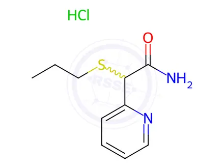Chemical structure of 2-Pyridineacetamide, alpha-propylthio-, hydrochloride