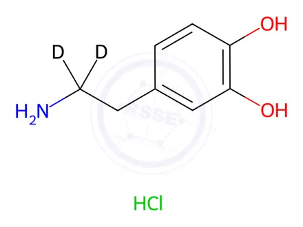 Chemical structure of 4-(2-Aminoethyl-2,2-d2)benzene-1,2-diol hydrochloride