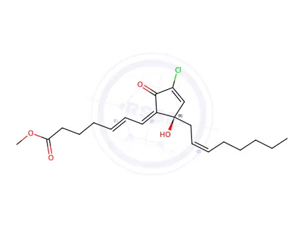 Chemical structure of (5E,7Z,14Z)-10-Chloro-12-hydroxy-9-oxoprosta-5,7,10,14-tetren-1-oic acid methyl ester