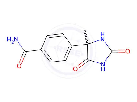 Chemical structure of 4-(4-Methyl-2,5-dioxoimidazolidin-4-yl)benzamide