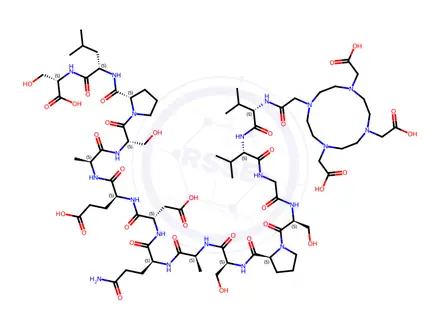 Chemical structure of 2,2',2''-(10-((4S,7S,13S)-14-((S)-2-(((2S,5S,8S,11S,14S,17S,20S)-14-(3-Amino-3-oxopropyl)-1-((S)-2-(((S)-1-(((S)-1-carboxy-2-hydroxyethyl)amino)-4-methyl-1-oxopentan-2-yl)carbamoyl)pyrrolidin-1-yl)-8-(2-carboxyethyl)-11-(carboxymethyl)-21-hydroxy-2-(hydroxymethyl)-5,17-dimethyl-1,4,7,10,13,16,19-heptaoxo-3,6,9,12,15,18-hexaazahenicosan-20-yl)carbamoyl)pyrrolidin-1-yl)-13-(hydroxymethyl)-4,7-diisopropyl-2,5,8,11,14-pentaoxo-3,6,9,12-tetraazatetradecyl)-1,4,7,10-tetraazacyclododecane-1,4,7-triyl)triacetic acid