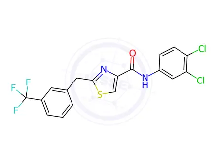 Chemical structure of N-(3,4-dichlorophenyl)-2-(3-(trifluoromethyl)benzyl)thiazole-4-carboxamide
