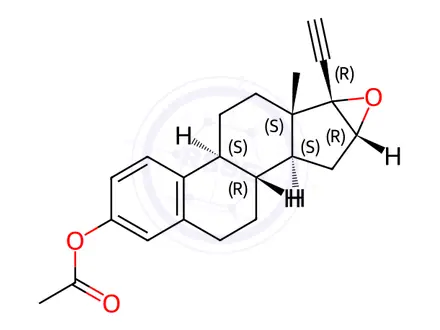 Chemical structure of (6bS,8aS,8bS,9aR,10aS,10bR)-8b-Ethynyl-8a-methyl-2,6b,7,8,8a,8b,9a,10,10a,10b-decahydro-1H-naphtho[2',1':4,5]indeno[1,2-b]oxiren-4-yl acetate