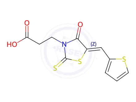 Chemical structure of 3-[(5Z)-4-Oxo-2-sulfanylidene-5-[(thiophen-2-yl)methylidene]-1,3-thiazolidin-3-yl]propanoic acid