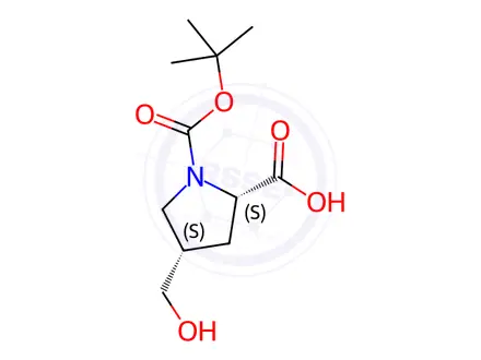 Chemical structure of (4S)-1-(tert-butoxycarbonyl)-4-(hydroxymethyl)-L-proline