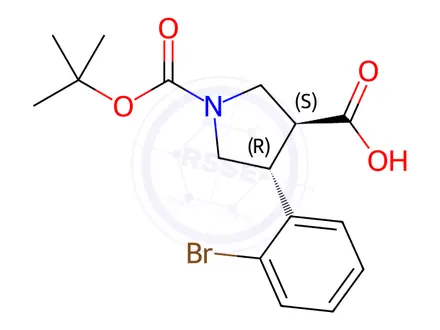 Chemical structure of (3S,4R)-4-(2-bromophenyl)-1-(tert-butoxycarbonyl)pyrrolidine-3-carboxylic acid