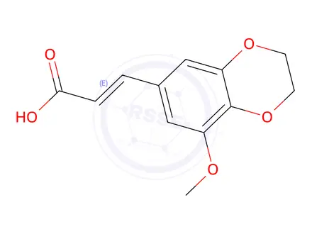 Chemical structure of 3-(8-Methoxy-2,3-dihydro-1,4-benzodioxin-6-yl)prop-2-enoic Acid