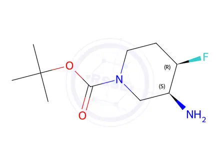 Chemical structure of (3,4)-cis-tert-Butyl3-amino-4-fluoropiperidine-1-carboxylate