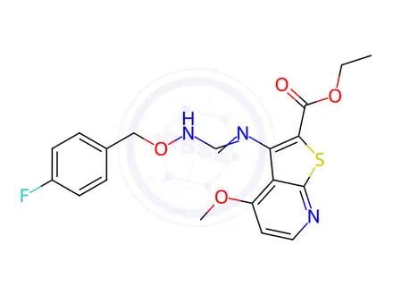 Chemical structure of Ethyl 3-(((((4-fluorobenzyl)oxy)amino)methylene)amino)-4-methoxythieno[2,3-b]pyridine-2-carboxylate