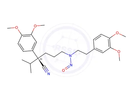 Chemical structure of (S)-N-(4-cyano-4-(3,4-dimethoxyphenyl)-5-methylhexyl)-N-(3,4-dimethoxyphenethyl)nitrous amide