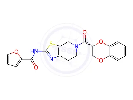 Chemical structure of N-(5-(2,3-Dihydrobenzo[b][1,4]dioxine-2-carbonyl)-4,5,6,7-tetrahydrothiazolo[5,4-c]pyridin-2-yl)furan-2-carboxamide