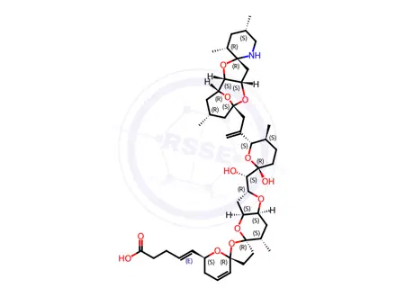 Chemical structure of Azaspiracid-3 (NRC Certified Calibration Solution) Concentration: 1.25 μmol/L of AZA3 in Methanol