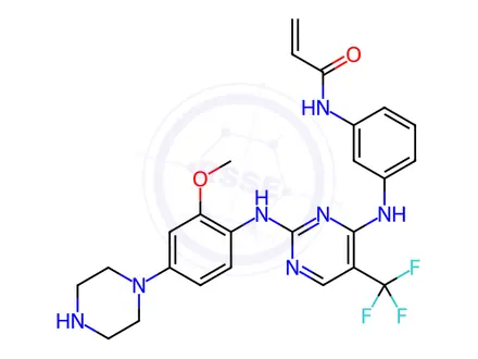 Chemical structure of N-(3-((2-((2-methoxy-4-(piperazin-1-yl)phenyl)amino)-5-(trifluoromethyl)pyrimidin-4-yl)amino)phenyl)acrylamide