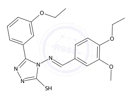 Chemical structure of 4-((4-Ethoxy-3-methoxybenzylidene)amino)-3-(3-ethoxyphenyl)-1H-1,2,4-triazole-5(4H)-thione