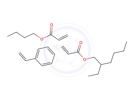 Chemical structure of 2-Propenoic acid, butyl ester, polymer with ethenylbenzene and 2-ethylhexyl 2-propenoate