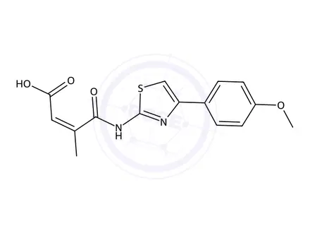 Chemical structure of 4-((4-(4-Methoxyphenyl)thiazol-2-yl)amino)-3-methyl-4-oxobut-2-enoic acid