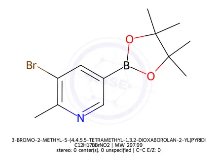 Chemical structure of 3-BROMO-2-METHYL-5-(4,4,5,5-TETRAMETHYL-1,3,2-DIOXABOROLAN-2-YL)PYRIDINE