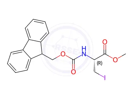 Chemical structure of (R)-methyl 2-((((9H-fluoren-9-yl)methoxy)carbonyl)amino)-3-iodopropanoate