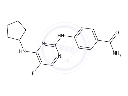 Chemical structure of 4-((4-(Cyclopentylamino)-5-fluoropyrimidin-2-yl)amino)benzamide
