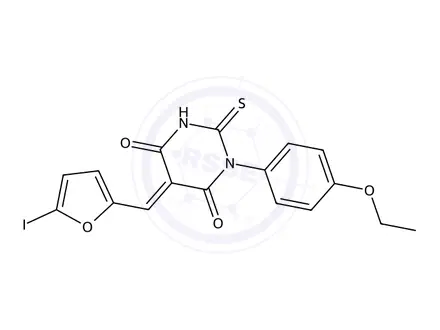 Chemical structure of 1-(4-Ethoxyphenyl)-5-((5-iodofuran-2-yl)methylene)-2-thioxodihydropyrimidine-4,6(1H,5H)-dione