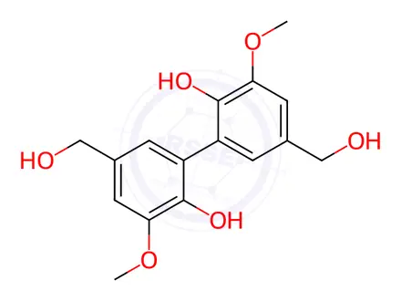 Chemical structure of 6,6'-dihydroxy-5,5'-dimethoxy-(1,1'-biphenyl)-3,3'-dimethanol