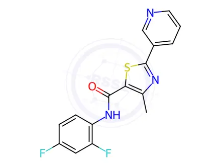 Chemical structure of N-(2,4-difluorophenyl)-4-methyl-2-(pyridin-3-yl)thiazole-5-carboxamide