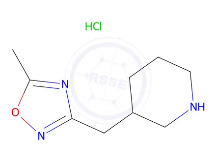 Chemical structure of 3-[(5-methyl-1,2,4-oxadiazol-3-yl)methyl]piperidine hydrochloride