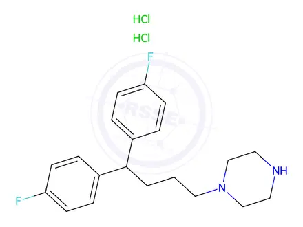 Chemical structure of 1-(4,4-Bis(p-fluorophenyl)butyl)piperazine dihydrochloride