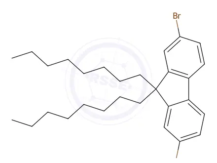 Chemical structure of 2,7-bis(bromanyl)-9,9-dioctyl-fluorene