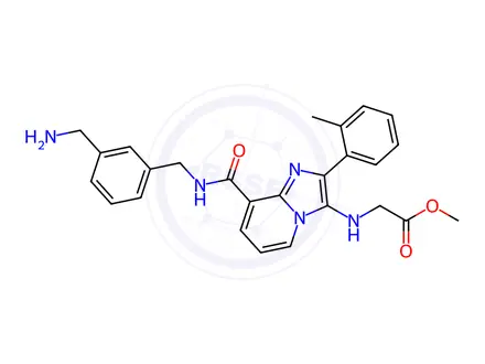 Chemical structure of N-[8-[[[[3-(Aminomethyl)phenyl]methyl]amino]carbonyl]-2-(2-methylphenyl)imidazo[1,2-a]pyridin-3-yl]glycine Methyl Ester