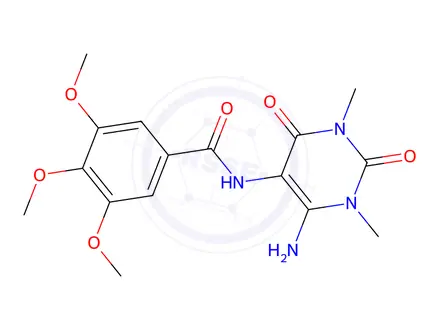 Chemical structure of Benzamide, N-(6-amino-1,2,3,4-tetrahydro-1,3-dimethyl-2,4-dioxo-5-pyrimidinyl)-3,4,5-trimethoxy-