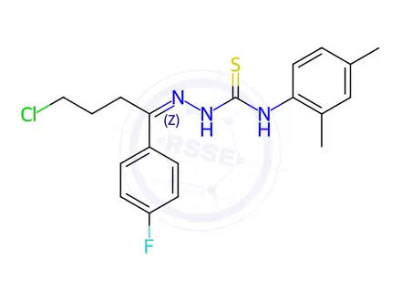 Chemical structure of N1-(2,4-dimethylphenyl)-2-[4-chloro-1-(4-fluorophenyl)butylidene]hydrazine-1-carbothioamide